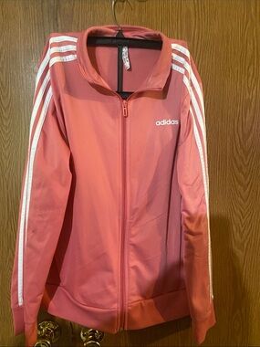adidas Coral Pink/ Coral Bomber Track Jacket with White Three Stripes